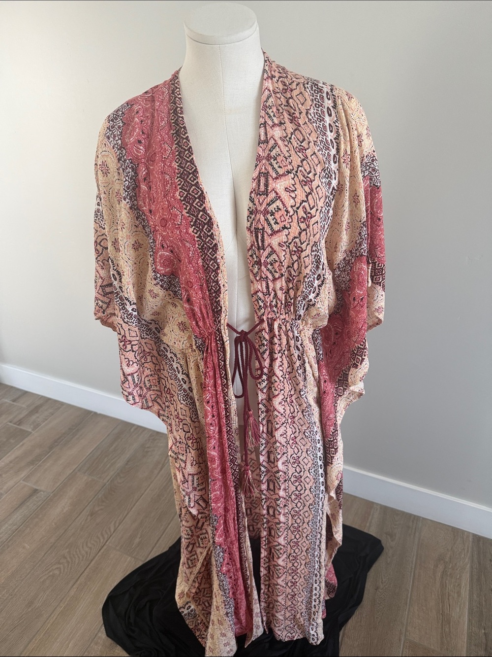 Vici Lovestitch Bohemian Printed Duster Kimono with Tie Waist